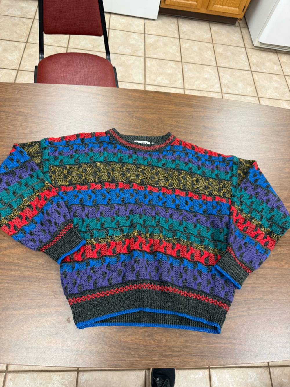 Vintage City Streets Eclectic Grandpa Sweater Colorful Textured Knit Crewneck LT
